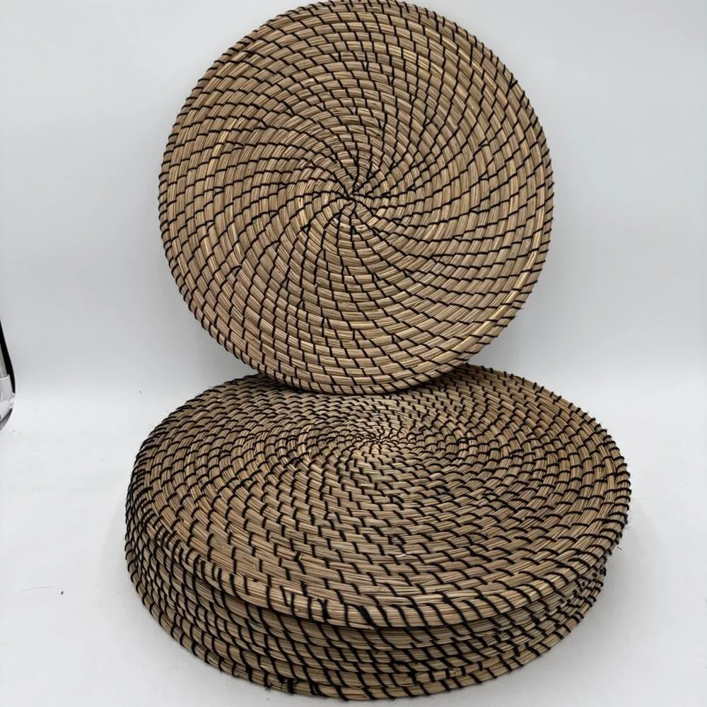 IKEA Lattad Seagrass Black Natural Round Single Placemat Set 8 Straw Tan